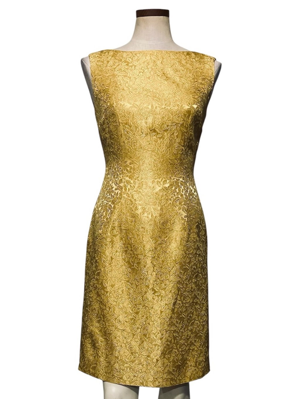 Vintage 60s Gold Brocade Sheath Cocktail Dress XS Old Hollywood Glamour Mod